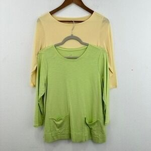 J. Jill Pure Jill Boat Neck Layered Tunic Bundle Modal Blend Light Yellow Green